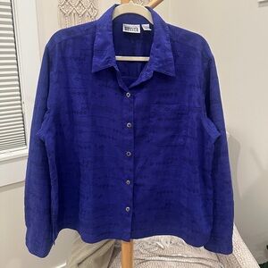 Chico’s Design Cobalt Blue Button Front Blouse Embroidered